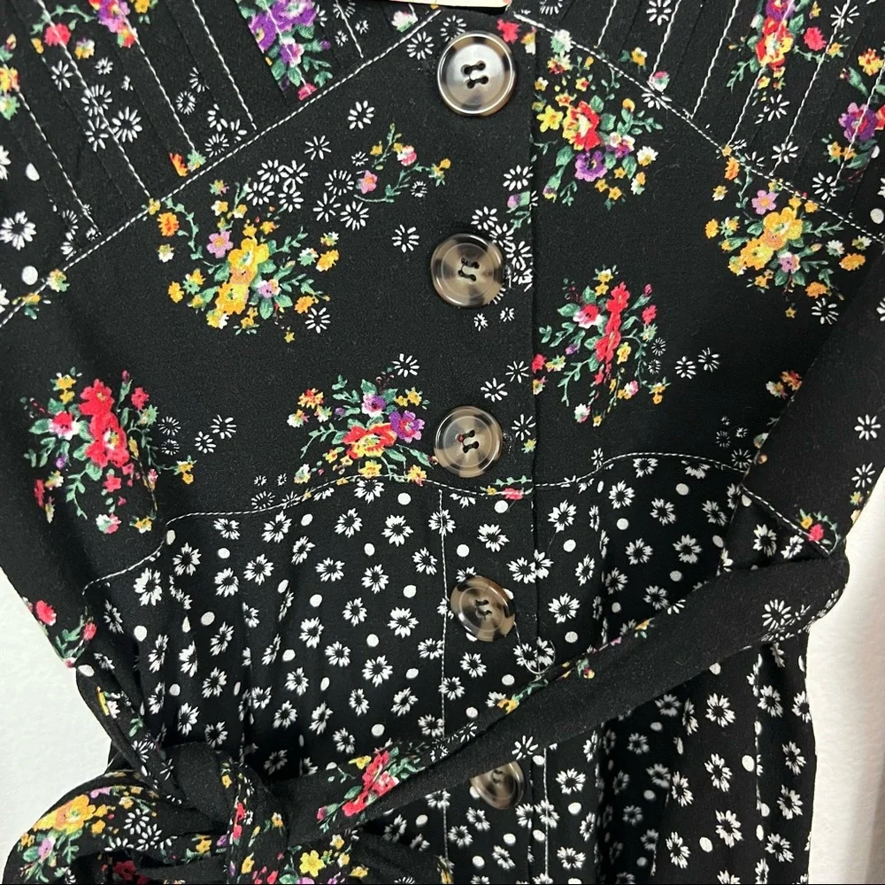 Free People black floral mixed print long sleeve mini dress Size Small - Picture 4 of 8